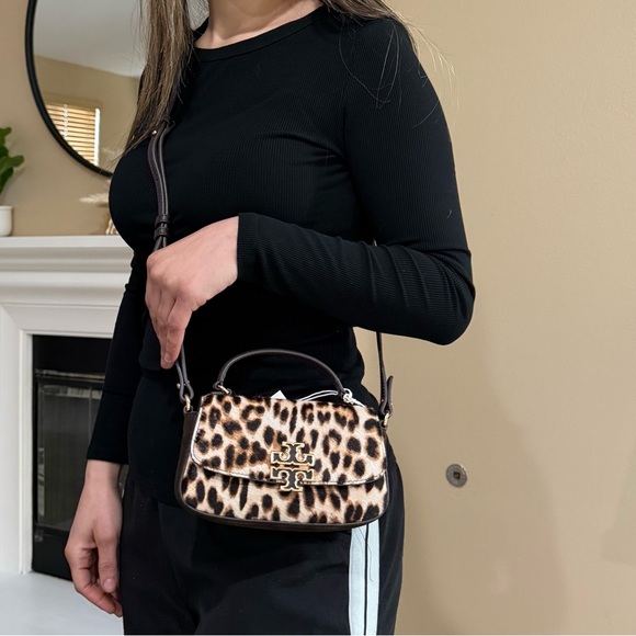 NWT , tory burch Britten Haircalf Mini Top Handle crossbody in brown 149652 - Picture 11 of 12